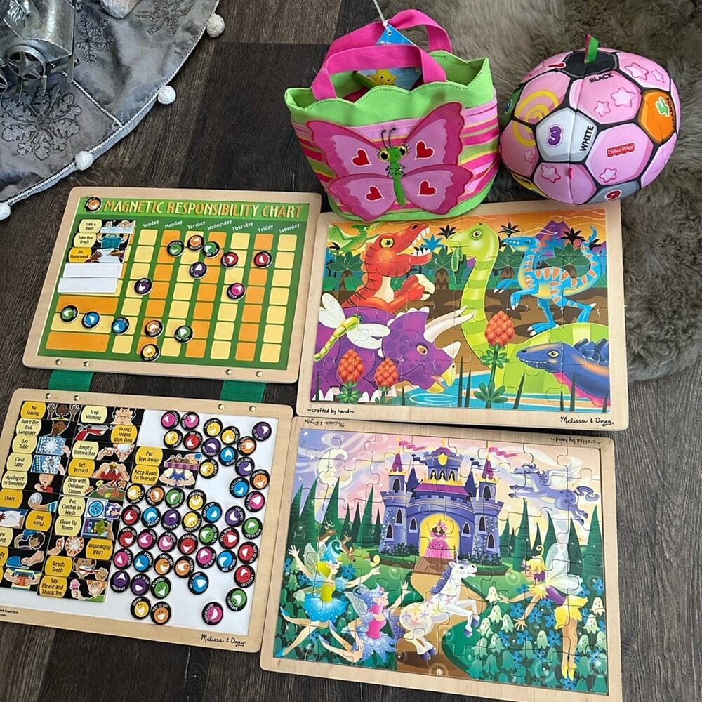 Melissa & Doug Responsibility Magnetic Chart Puzzle Set purse Fisher Price ball